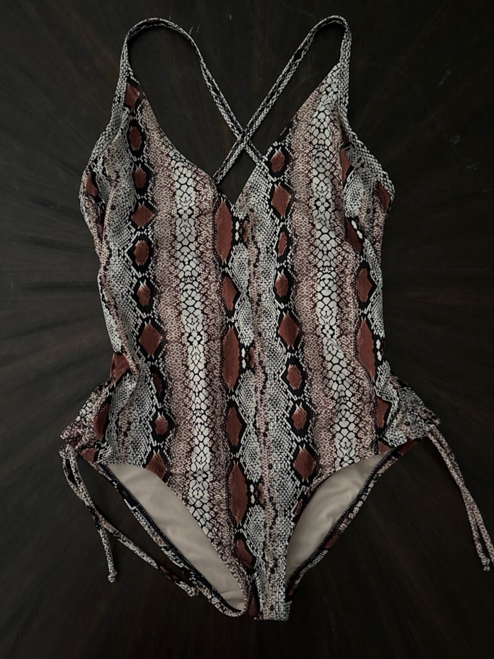 Kona Sol Snake-Print One-Piece Swimsuit in Brown, Black, and Cream